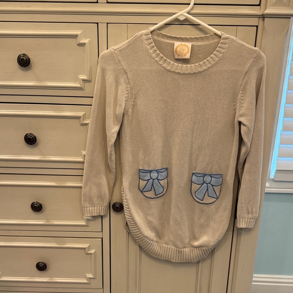 The Beaufort Bonnet Company Girls Cream Sweater with Blue Accents